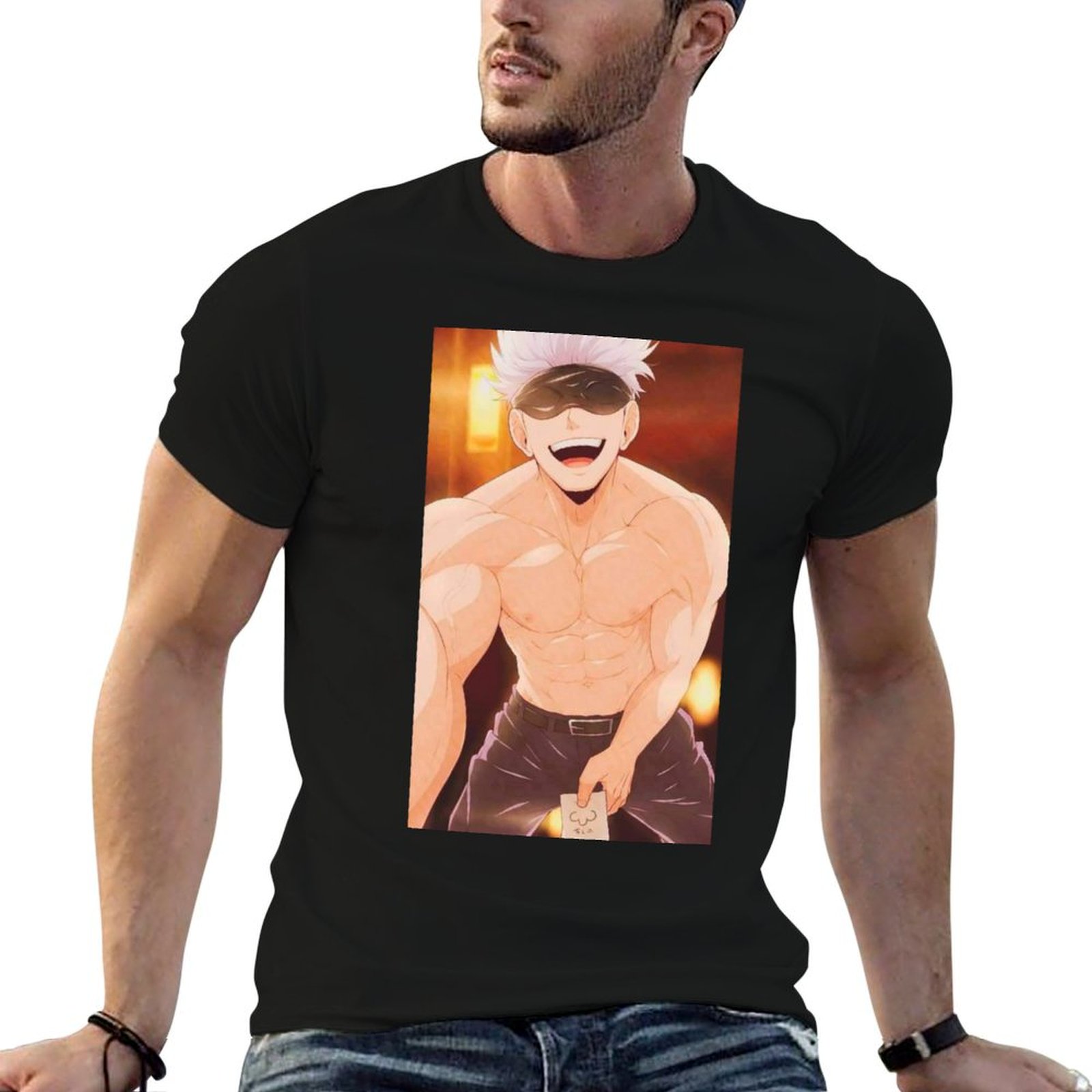 Anime Merchandise T-Shirts - Kaus Merchandise Gojo Satoru untuk Pria